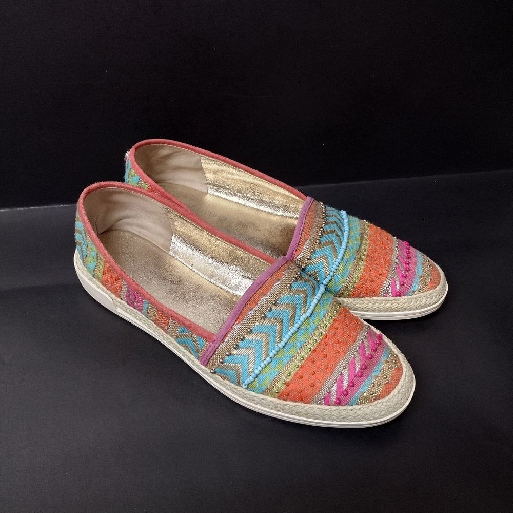 - DONALD PLINER -  MULICOLOR BEADED ESPADRILLE LOAFERS WOMEN'S SHOES SIZE :7M - Picture 5 of 12